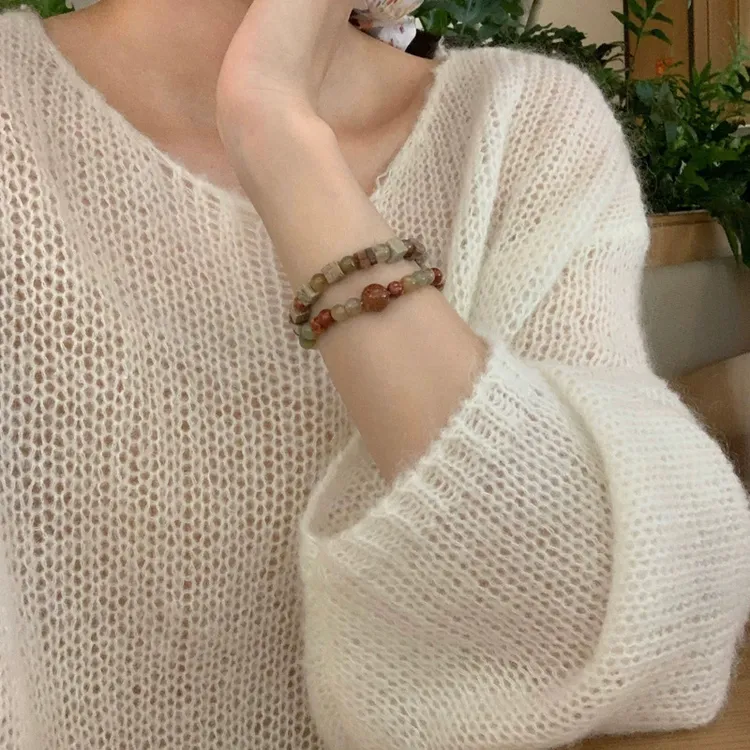 铜合金亚克力手链 复古串珠手链手串手饰复古叠戴新中式风天然石