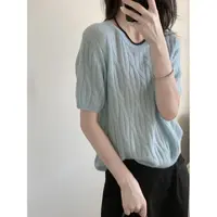 ［春春定制］新韩版百搭修身显瘦时尚纯色麻花亮片针织短袖上衣6844