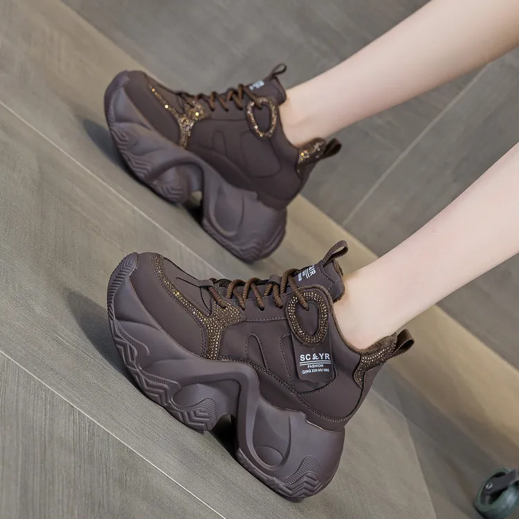 8cm增高厚底女鞋耐磨系带时尚休闲鞋冬季老爹鞋加绒