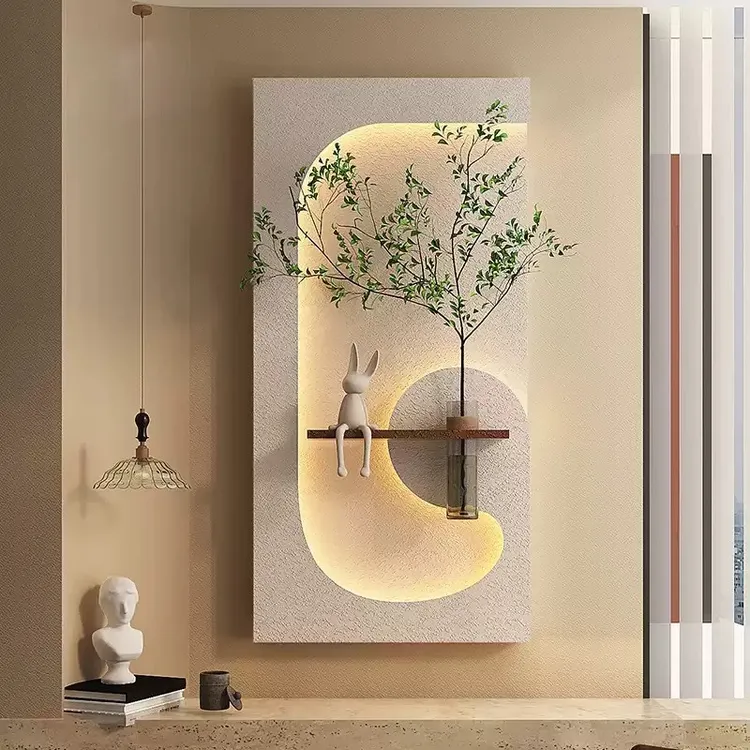 玄关装饰画水培绿植奶油风客厅立体挂画新款可养花砂岩壁画