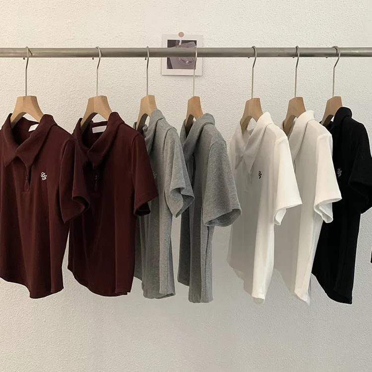 POLO领刺绣字母短袖修身显瘦短款T恤上衣春夏季女装潮洋气欧若风