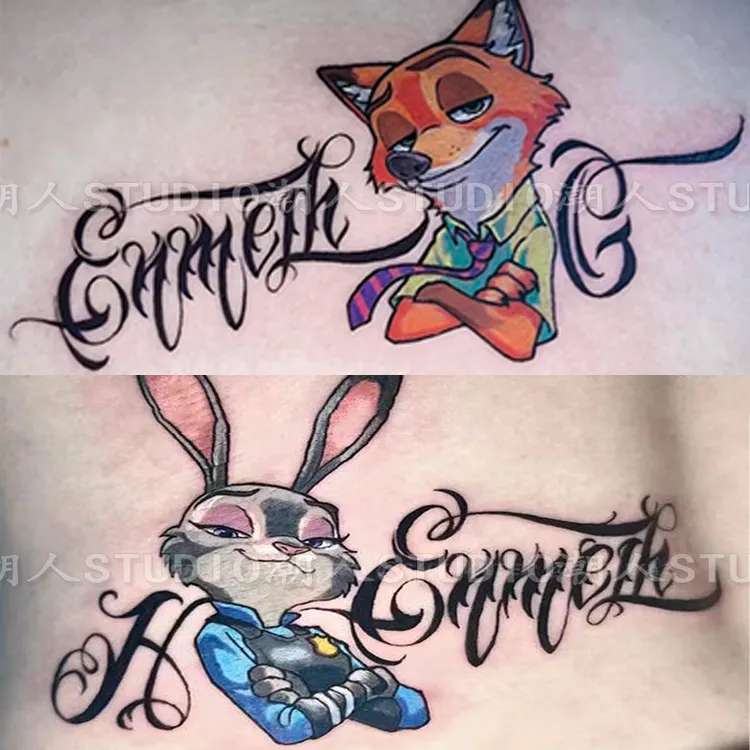 彩色ins风疯狂动物城尼克朱迪纹身贴可爱卡通男女情侣款防水持久