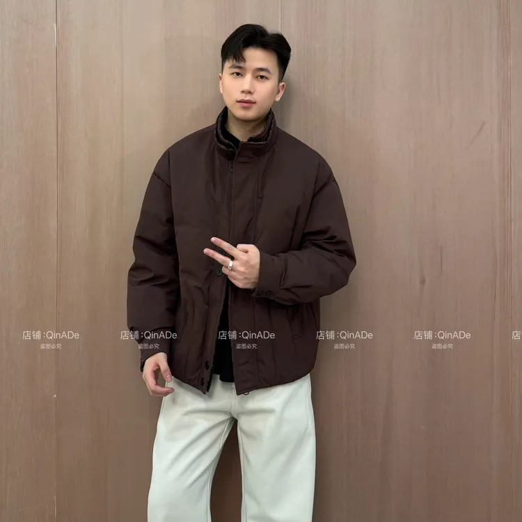 QinADe冬季双层拼接格纹羽绒服潮流假两件男士保暖厚款90白鸭绒