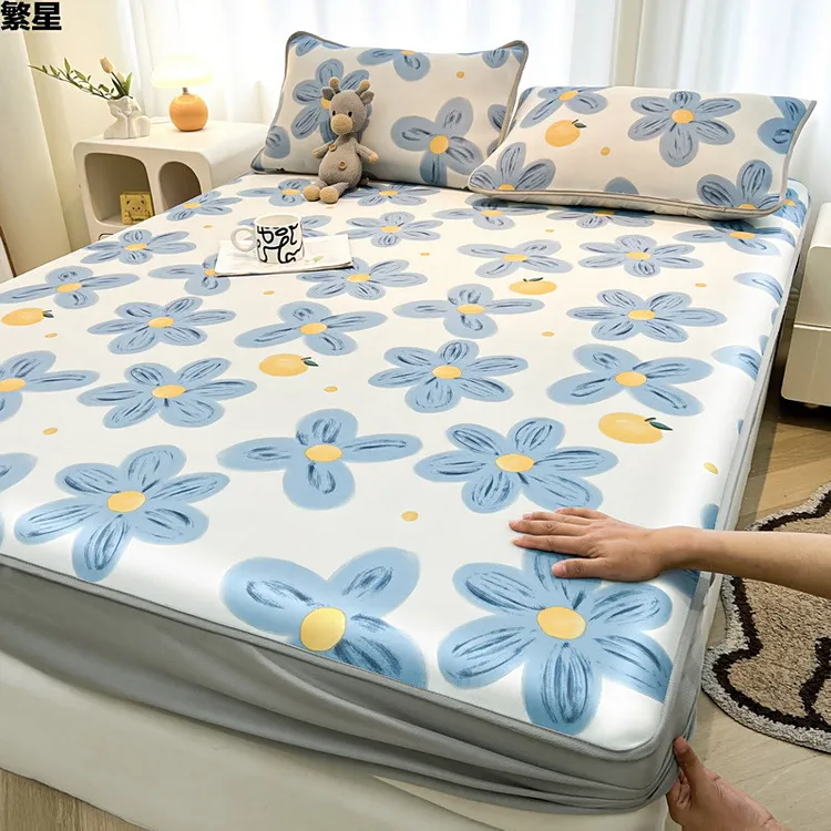 夏季印花冰丝凉席三件套A类太空层凉感软席床笠款空调席子防滑