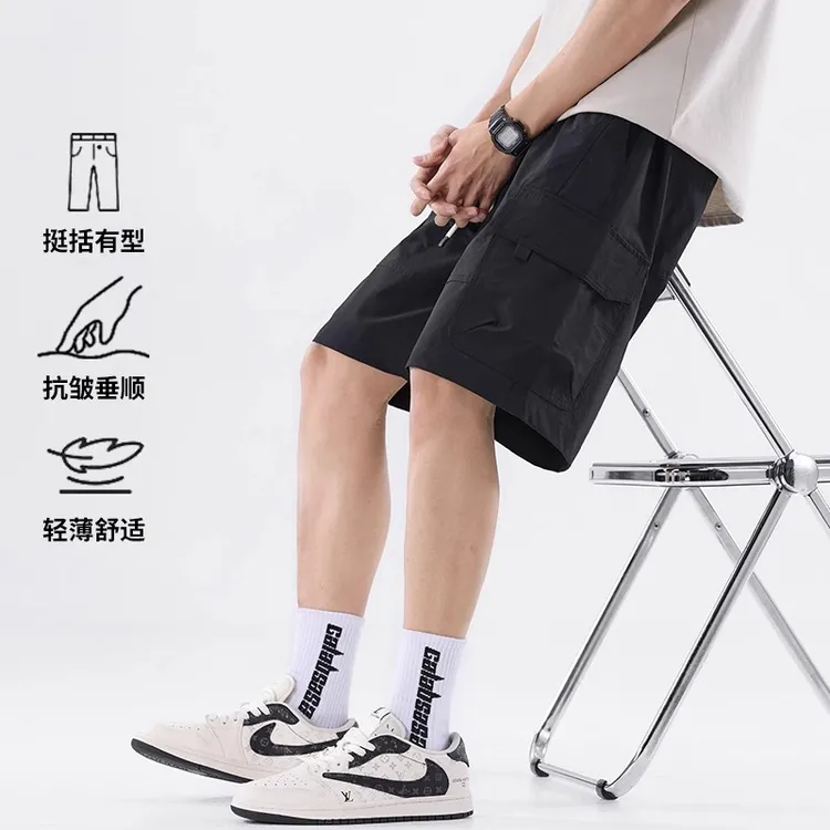 美式工装短裤男士2025夏季新款百搭宽松直筒弹力冰丝休闲五分裤子