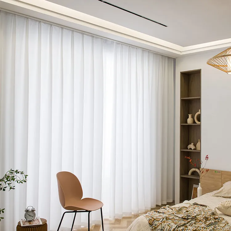 现代防勾丝卧室白窗帘纱帘飘窗纱幻影纱纱帘透光不透人半遮光防刮