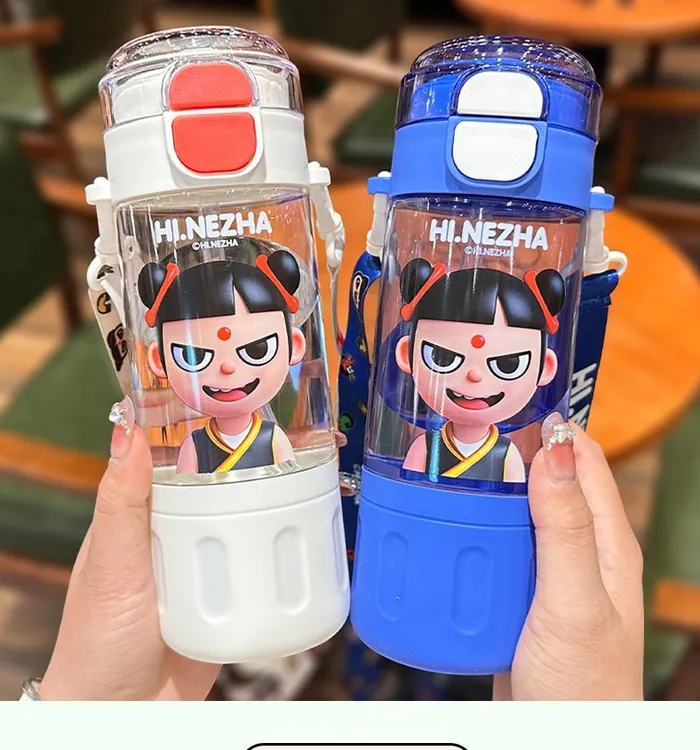 哪吒周边保温杯高颜值便携提环双饮口大容量吸管学生新款水杯