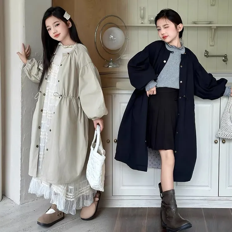 韩国童装女童外套春秋款2025新款儿童时尚气质大衣女孩中长款风衣