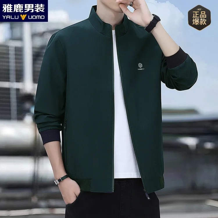 雅鹿男装户外休闲宽松透气印花立领男士中性夹克外套休闲时尚夹克