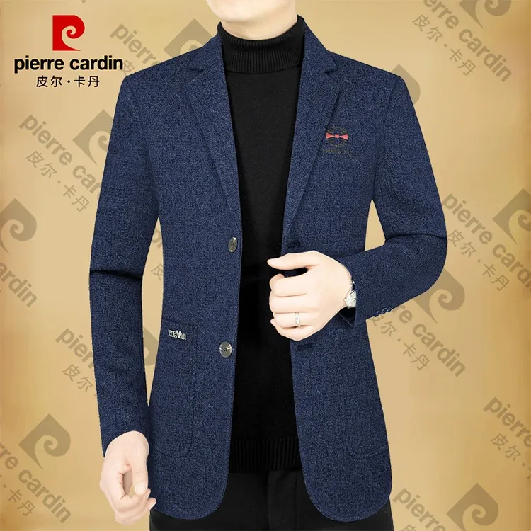 皮尔卡丹休闲西装男春秋新款爸爸装上衣中年男士西服修身外套