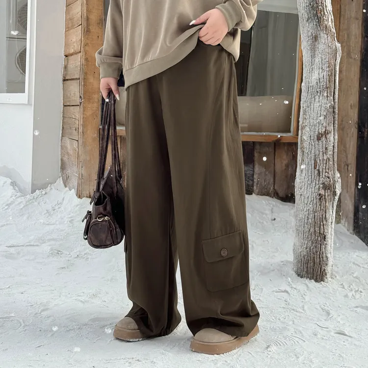 DC8403大码女装【时髦工装镰刀裤】韩系松弛感秋冬高腰宽松阔腿裤子