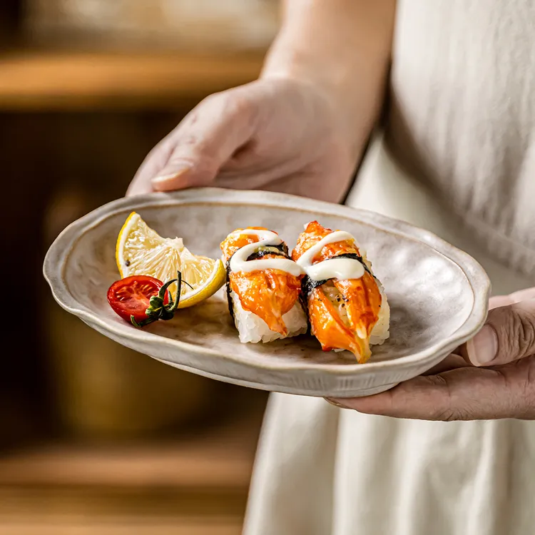 粗陶餐具日式复古味碟寿司碟蘸料碟小碟子日式高级感味碟椭圆味碟