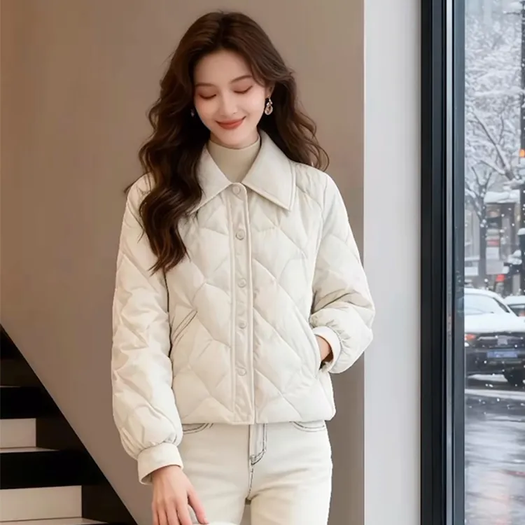 菱格短款棉服女冬季小个子宽松休闲轻薄洋气2025年新款棉袄外套