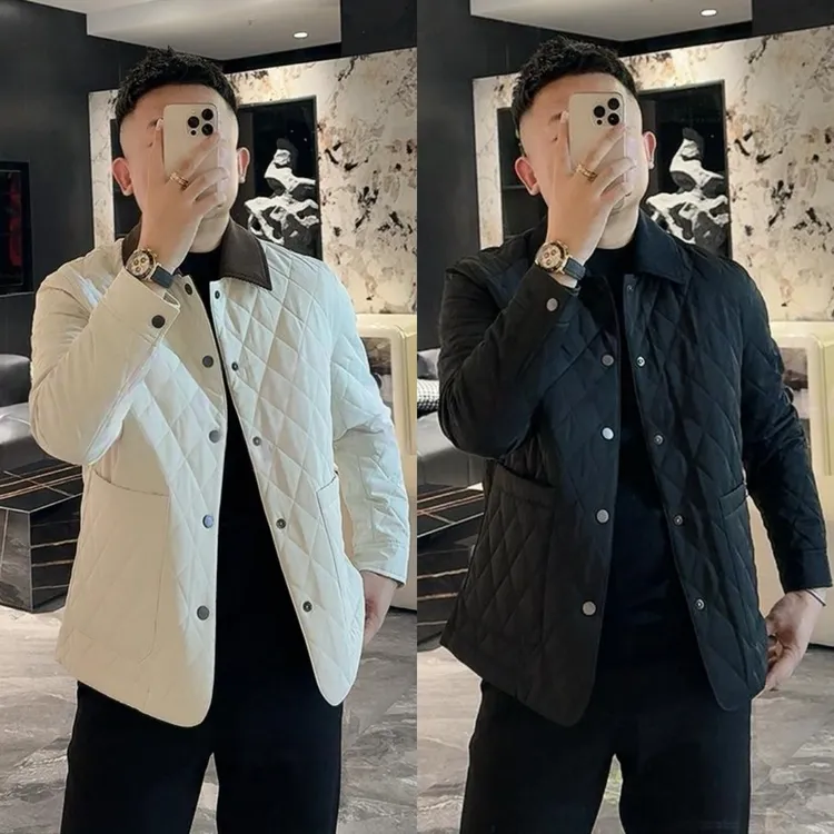 新贵穿搭秋冬欧货撞色翻领口菱形格夹棉夹克时尚百搭简约潮流棉服