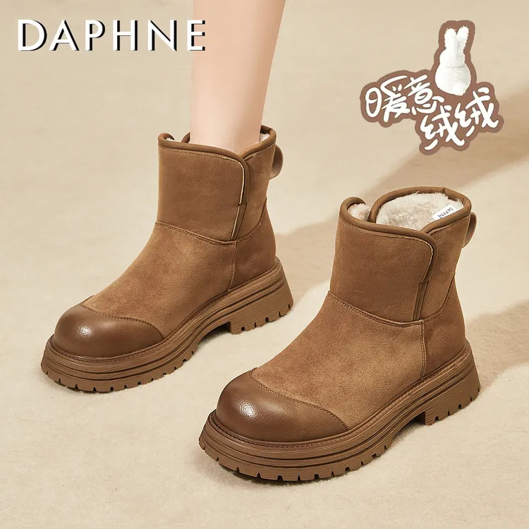 达芙妮复古雪地靴女2025新款冬季加绒短靴通勤女靴子防寒保暖棉鞋