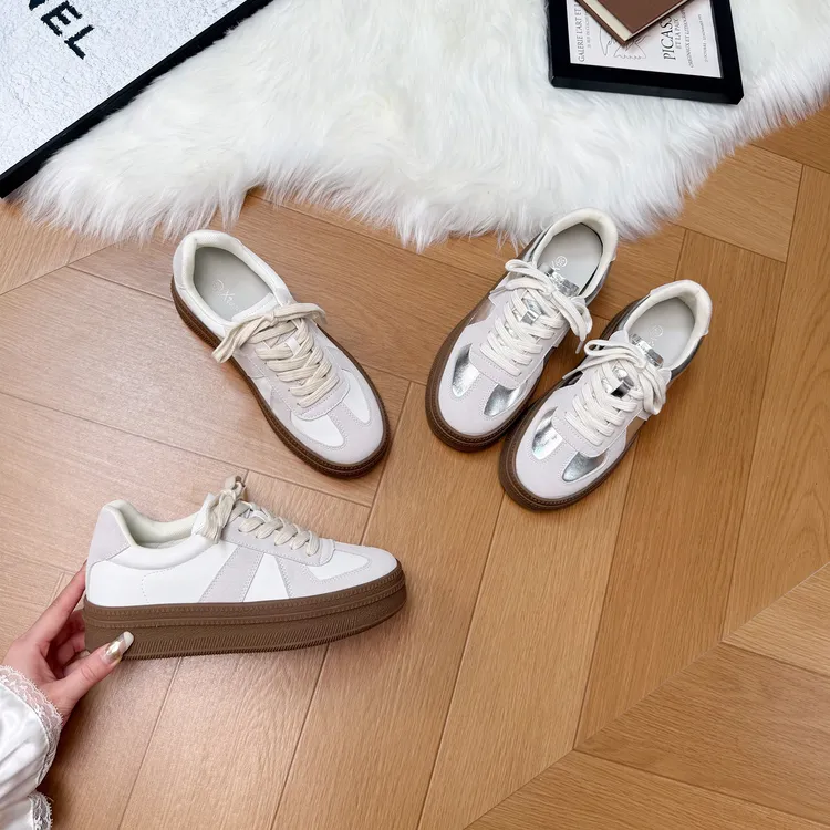 「7cm」小个子复古厚底德训鞋女2025秋季新款百搭休闲运动小白鞋女