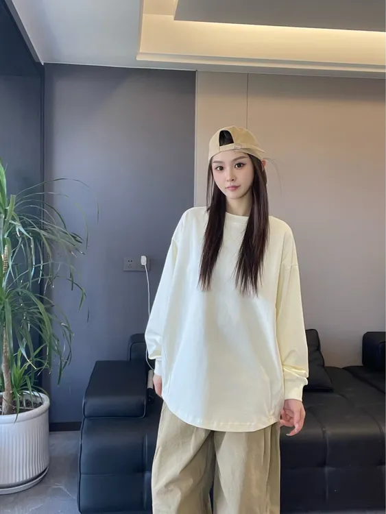 到位25ss 春秋季圆领简约纯色长袖300g纯棉打底T恤男女款潮Y7172