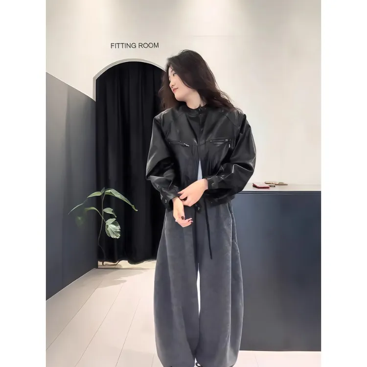 厚绒韩系穿搭百搭宽松休闲裤子气质高腰显瘦阔腿裤