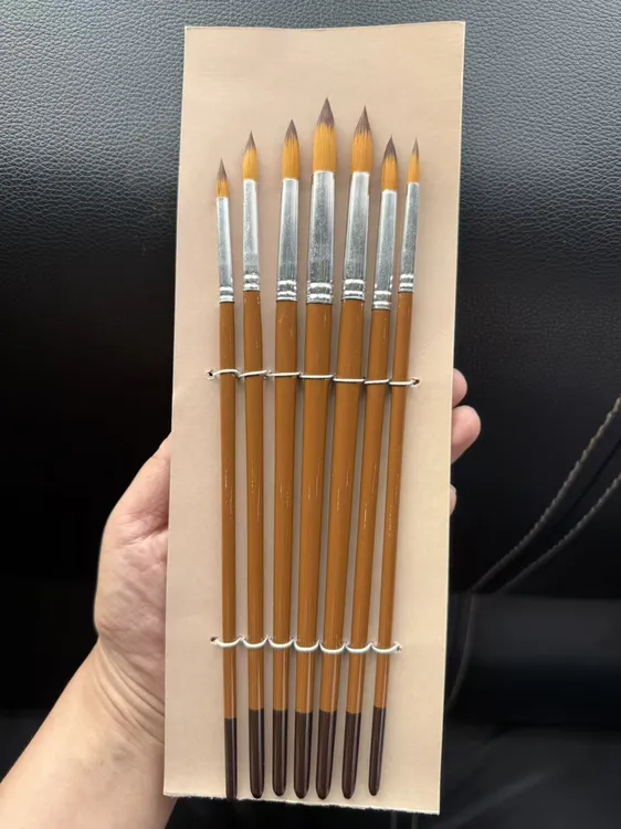 7支棕色木杆黑色银尾银管尖尼龙毛厂家直销油画丙烯外贸出口