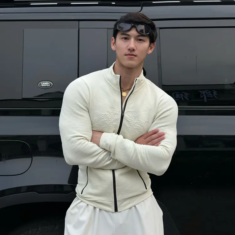 AOBOYUAN 针织提花显壮中间层运动外套男女运动户外日常休闲夹克