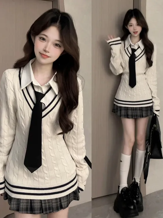 韩系学院风针织套装裙子女秋冬季2025新款小个子巨好看穿搭一整套