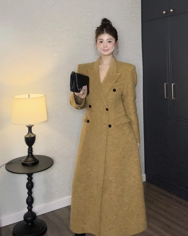 【冬日来信】爆款显瘦韩系双面呢收腰大衣外套9636