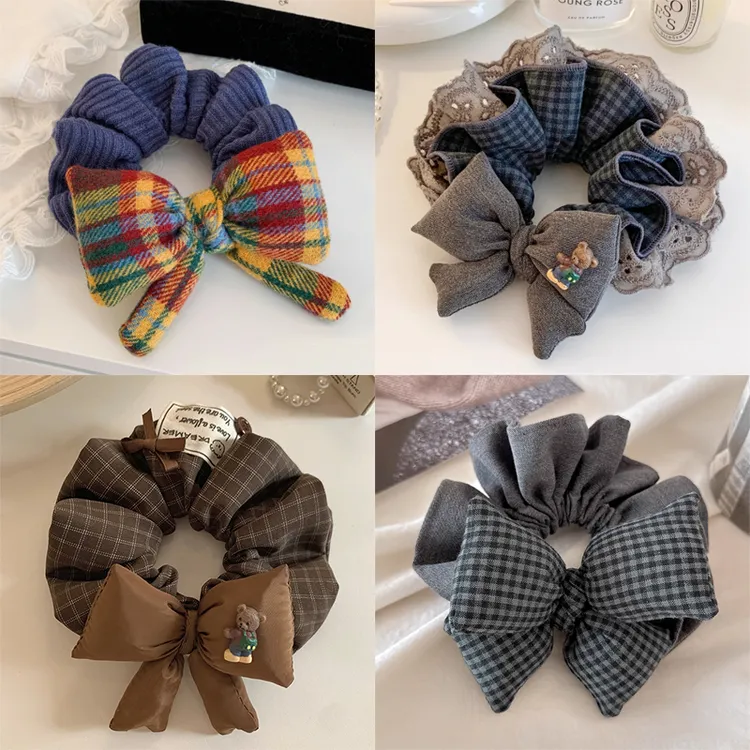 韩系复古蝴蝶结小熊发圈高级感气质丸子头绳扎头发圈 ins秋冬发饰