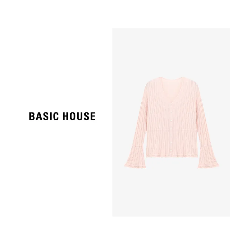 Basic House/百家好千金清冷感贵系衣服喇叭袖针织衫-B0625B5KLL2
