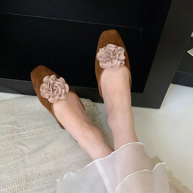 2025年夏季新款仙女花卉方头包头半拖鞋子甜美后空单鞋平底凉拖鞋