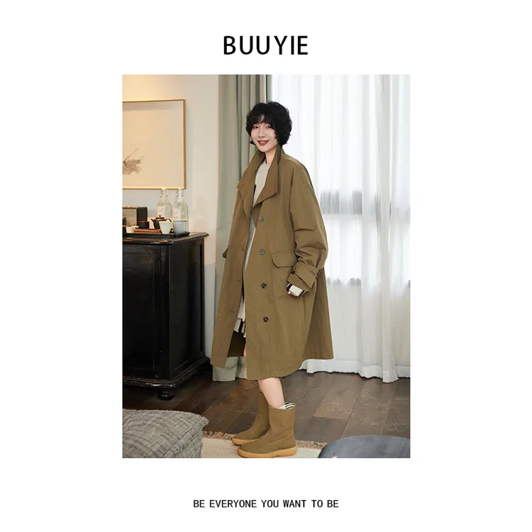BUUYIE 时尚定制欧版英伦风小众极简高级感立领风衣外套 24745