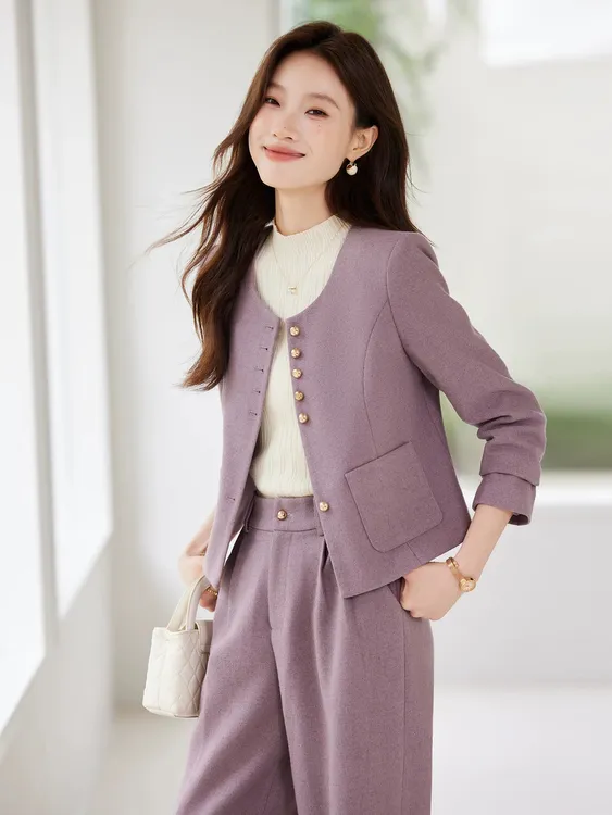 【纪朵研】Y016小香风休闲风时尚套装女装高腰复古套装秋冬阔腿裤女