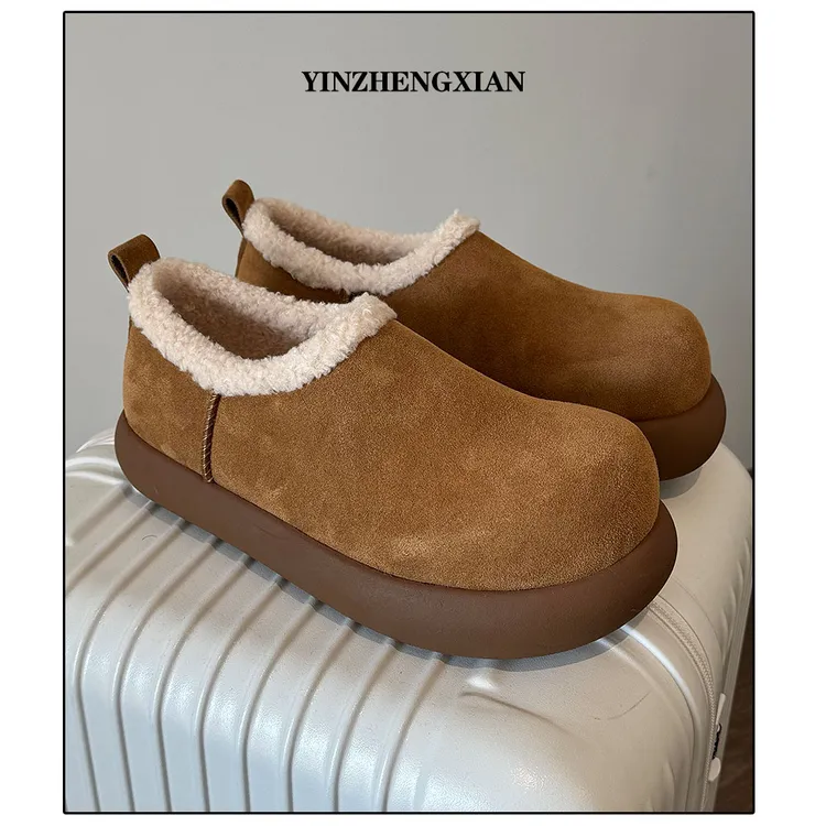 尹政贤加绒勃肯鞋女冬季厚底包头拖鞋一脚蹬保暖毛毛鞋懒人拖鞋男