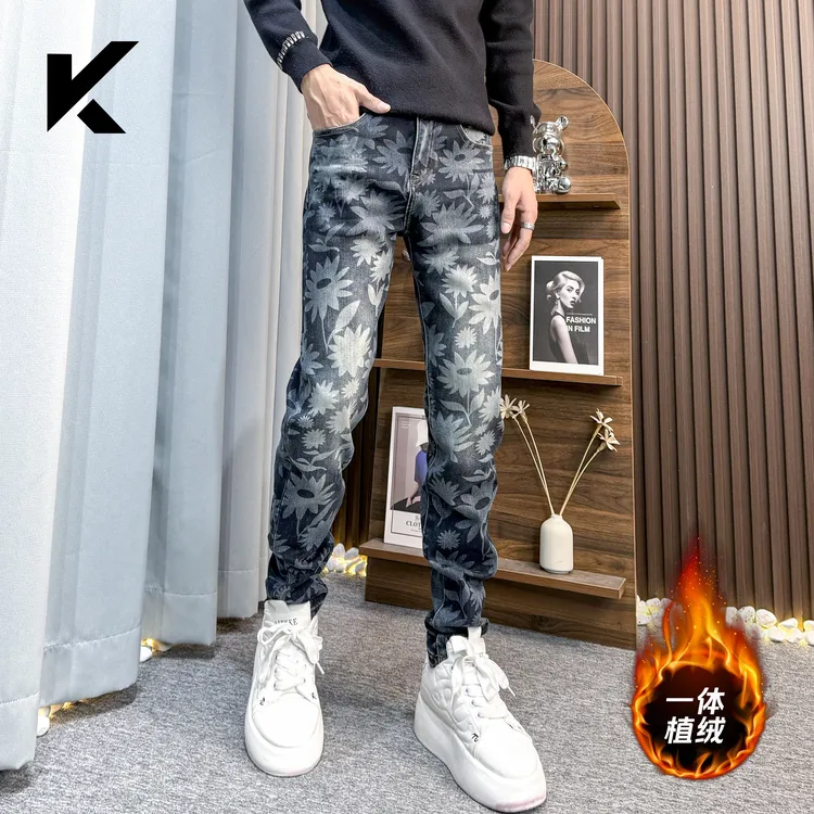 【裤酷】痞帅潮男士加绒裤子推荐牛仔裤男款2025新款秋冬修身小脚裤