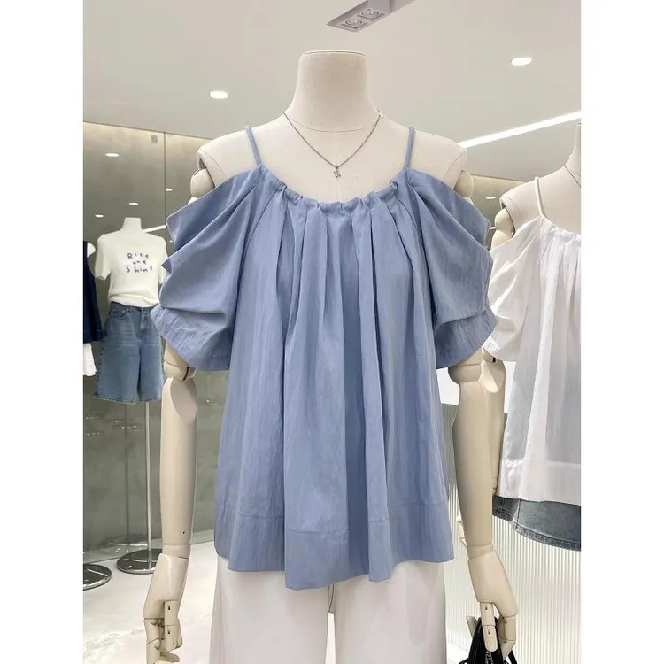 【运补6-8】夏日甜美风吊带女装2025新款纯欲露肩设计感女人衫6001#