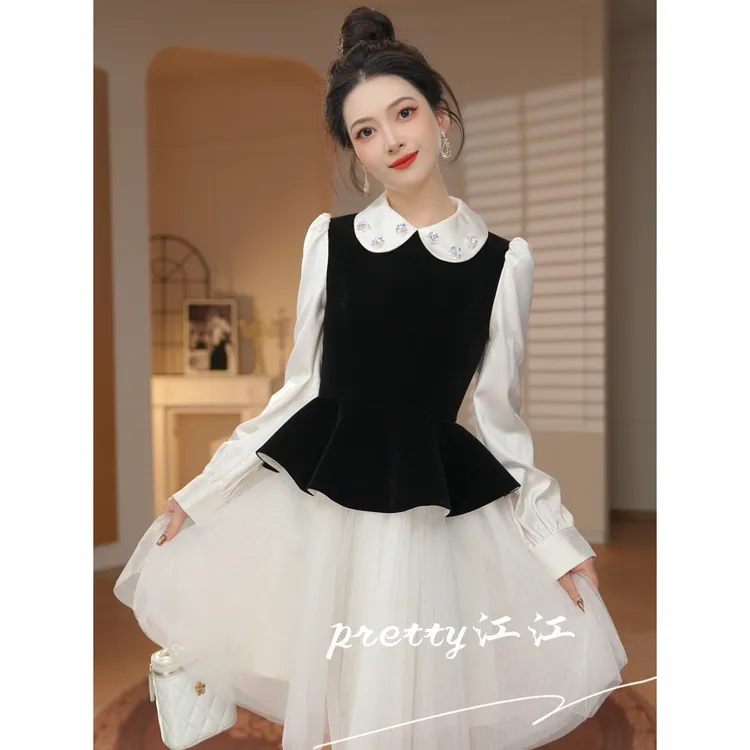 Pretty小众设计师品牌江江定制 气质赫本风复古小香风连衣裙22011