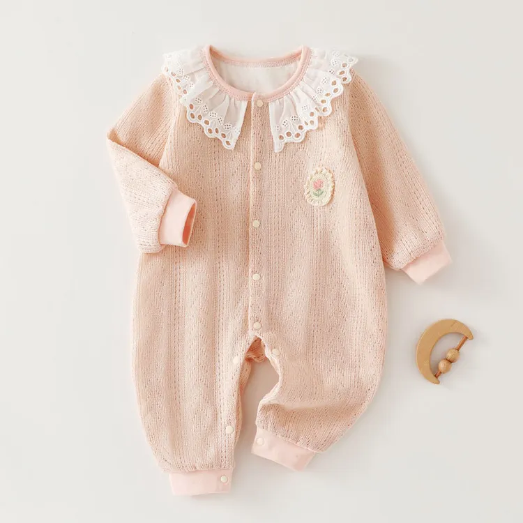 【a类纯棉】秋冬婴儿连体衣洋气娃娃领双层针织女宝宝小香风公主服