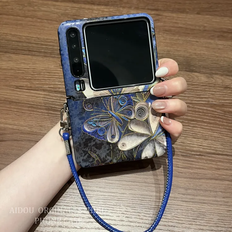 适用华为Pura X典藏版手机壳折叠屏深蓝色金边蝴蝶气质女款保护套