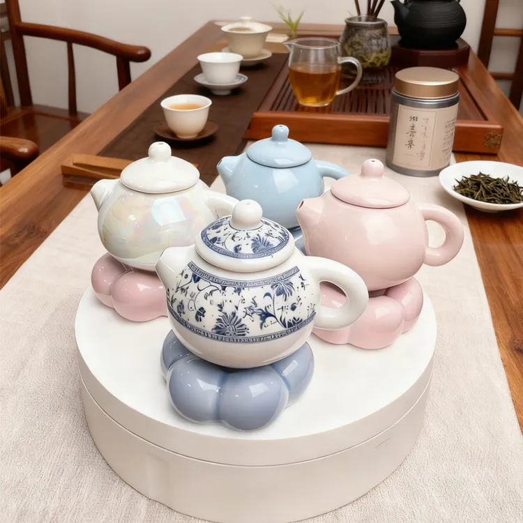 景德镇制陶瓷转转乐手工小茶壶结晶釉青花陶瓷网红汽车摆件茶宠