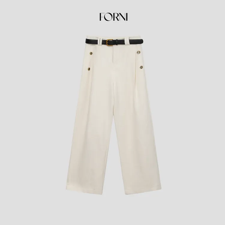 FORNI  私服时髦韩版毛呢西装裤送腰带韩版直筒阔腿裤