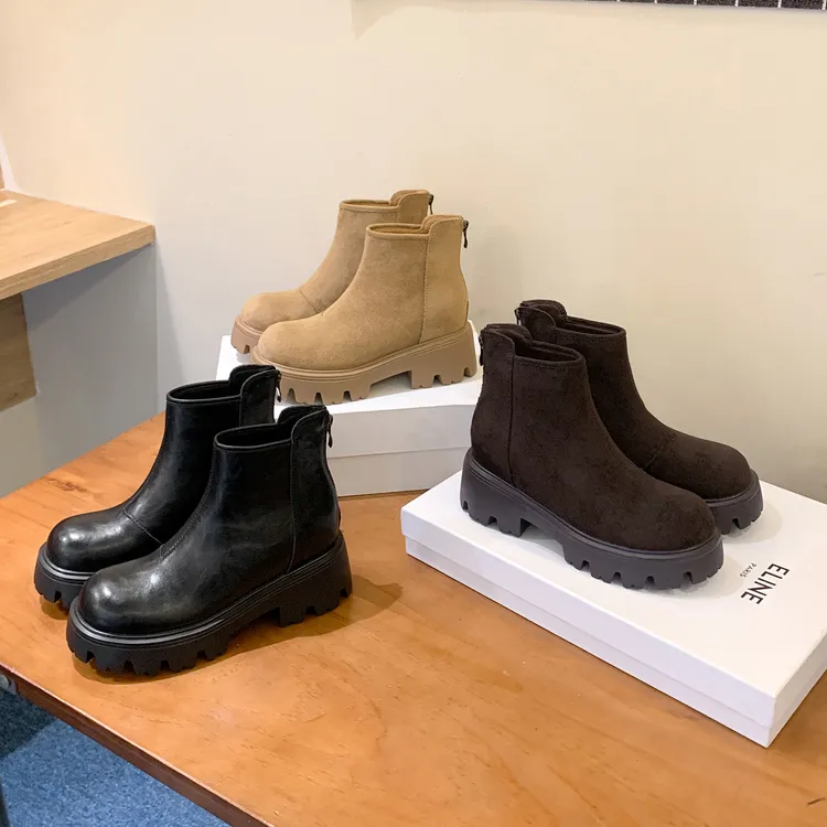 增高9cm厚底马丁靴女款2025爆款网红踝靴百搭切尔西粗跟短筒靴子