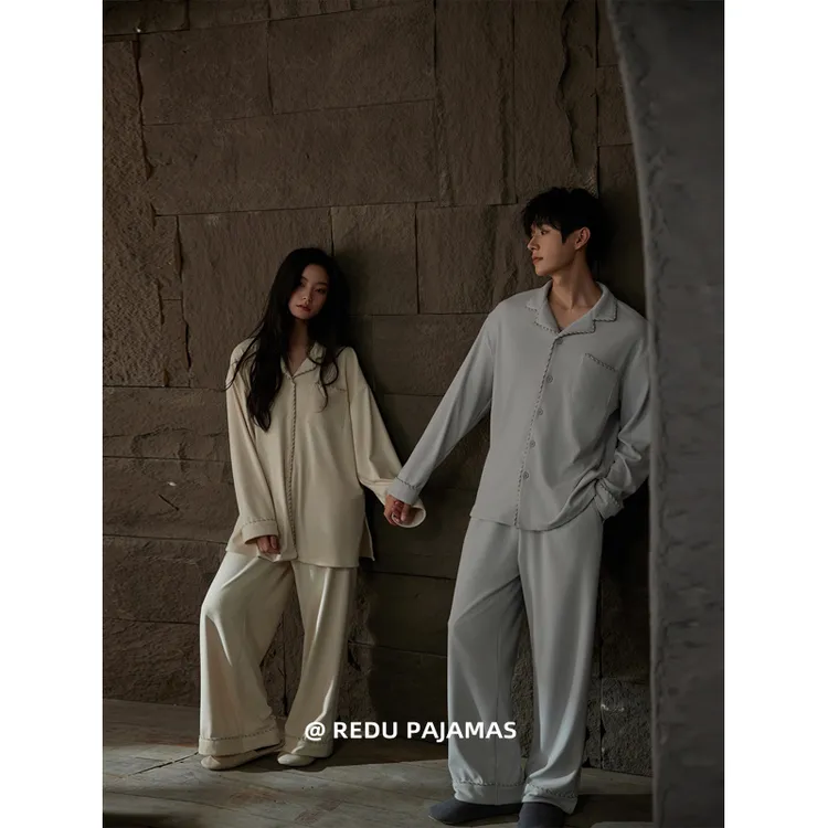 热妒德绒情侣睡衣女冬季羊绒桑蚕丝加厚保暖简约家居服套装男新款