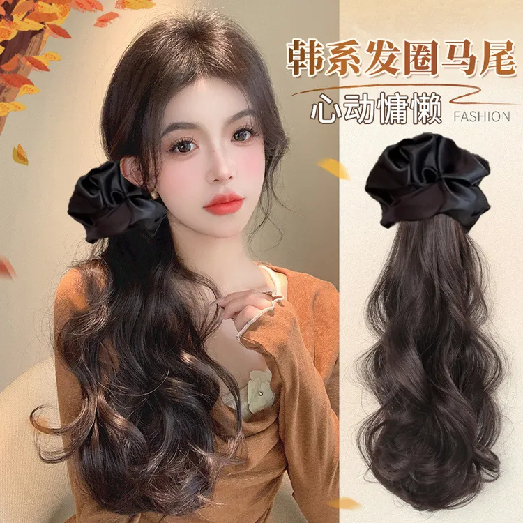 女用抓夹式高温丝慵懒风仿真发低扎马尾辫韩系层次卷假发辫多色选
