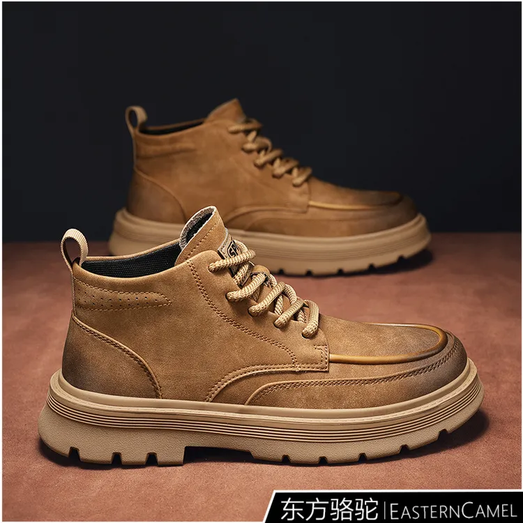 东方骆驼马丁靴男士秋季沙漠工装鞋冬季痞帅英伦皮鞋高帮沙漠男靴