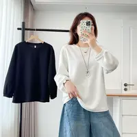 大码胖mm秋季新款明线圆领长袖T恤女显瘦百搭纯色打底衫上衣2552