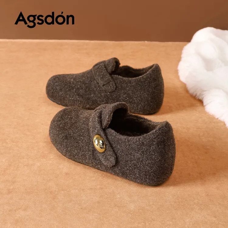 奥古狮登棕色加绒勃肯鞋女2025新款冬季厚底保暖棉鞋外穿勃肯鞋xx