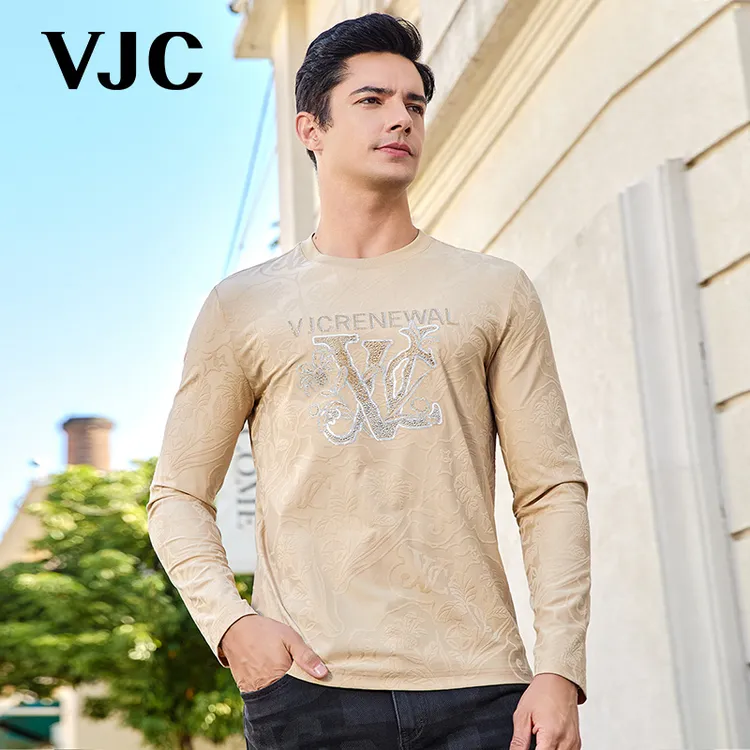 VJC/威杰思2025春季新款男装时尚长袖T恤潮流烫钻上衣B24AA2072