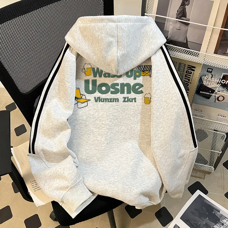 WASSUP UOSNE潮牌ins开衫卫衣男秋季boxy百搭潮流三条杆拉链外套