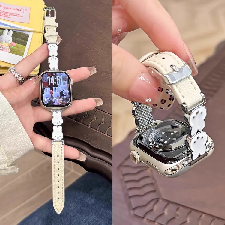 米菲兔适用苹果Applewatch11代表带金属拼皮iwatch10/9/8女生可爱