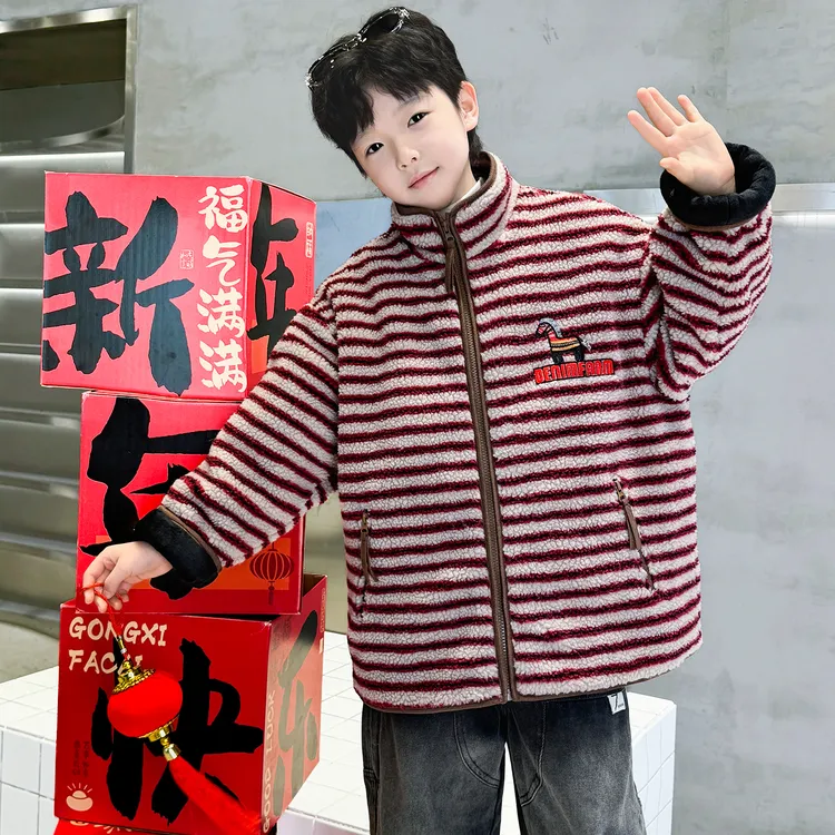 男童红色外套秋冬款2026新款儿童本命新年加绒马年冬季加厚拜年服