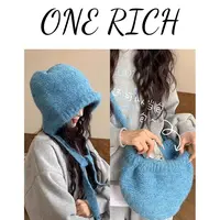 ONE RICH毛线帽斜挎包针织羊毛混纺堆堆帽兜帽